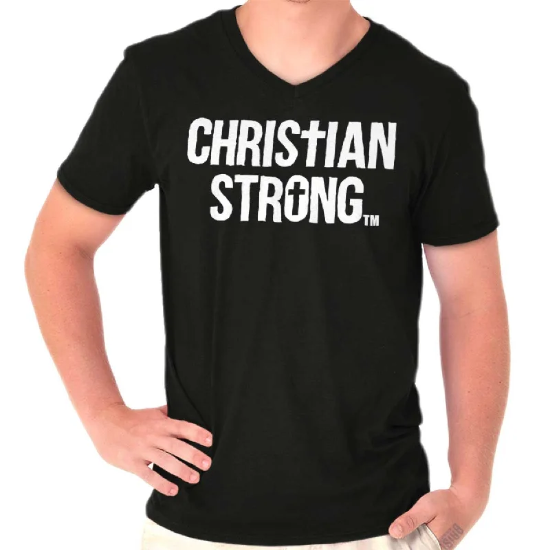 Clearance Sale Christian Strong Logo V-Neck T-Shirt