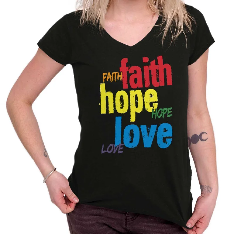 Color Faith Hope Junior Fit V-Neck T-Shirt