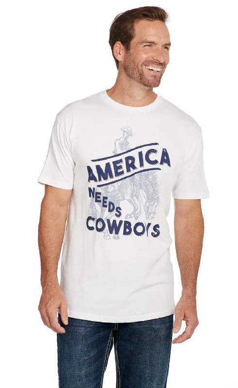 Price Cut Cowboy Up Mens America Needs Cowboys White 100% Cotton S/S T-Shirt