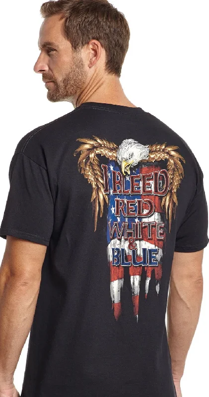 Quick Sale Cowboy Up Mens Black Cotton S/S T-Shirt Bleed With Eagle Flag