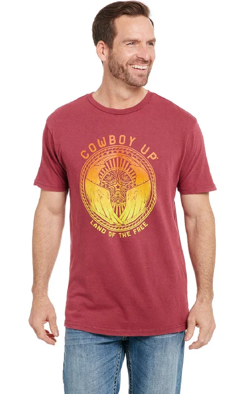 Shop and Save Cowboy Up Mens Land Of The Free Vintage Red 100% Cotton S/S T-Shirt