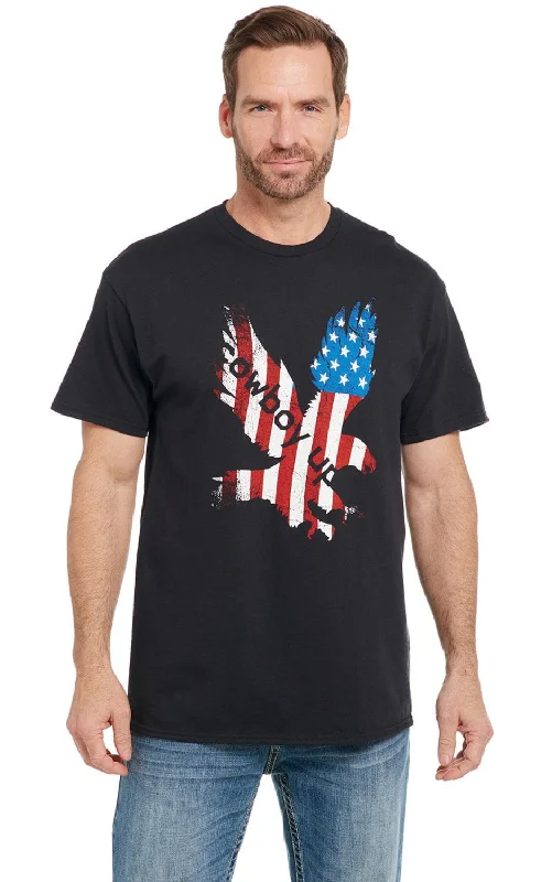 Quick Sale Cowboy Up Mens Patriotic Eagle Black 100% Cotton S/S T-Shirt