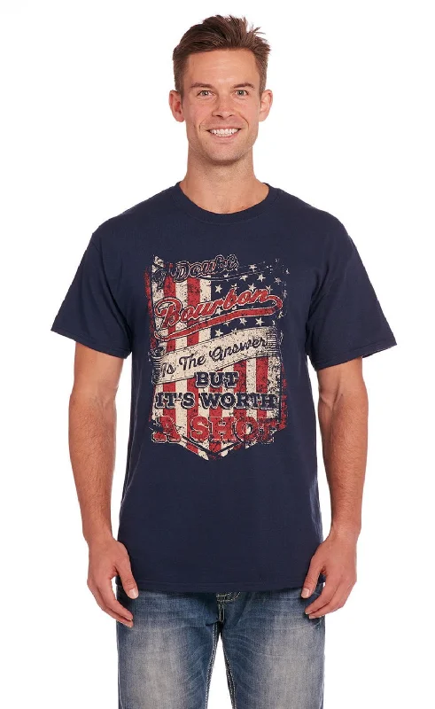 Price Reduction Cowboy Up Mens Worth A Shot Navy Cotton Blend S/S T-Shirt