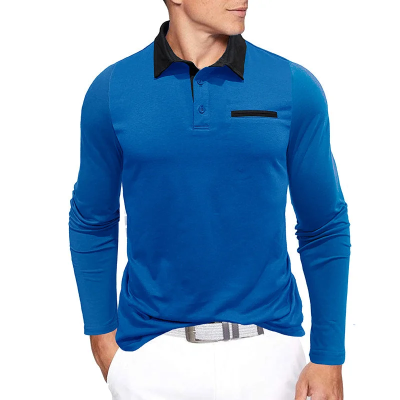 European And American Autumn And Winter Men's Cotton Contrast Color Lapels Long-sleeved Bottoming Polo Shirt