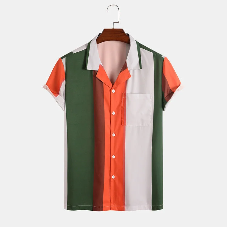 European And American Men's Color-block Striped Shirt