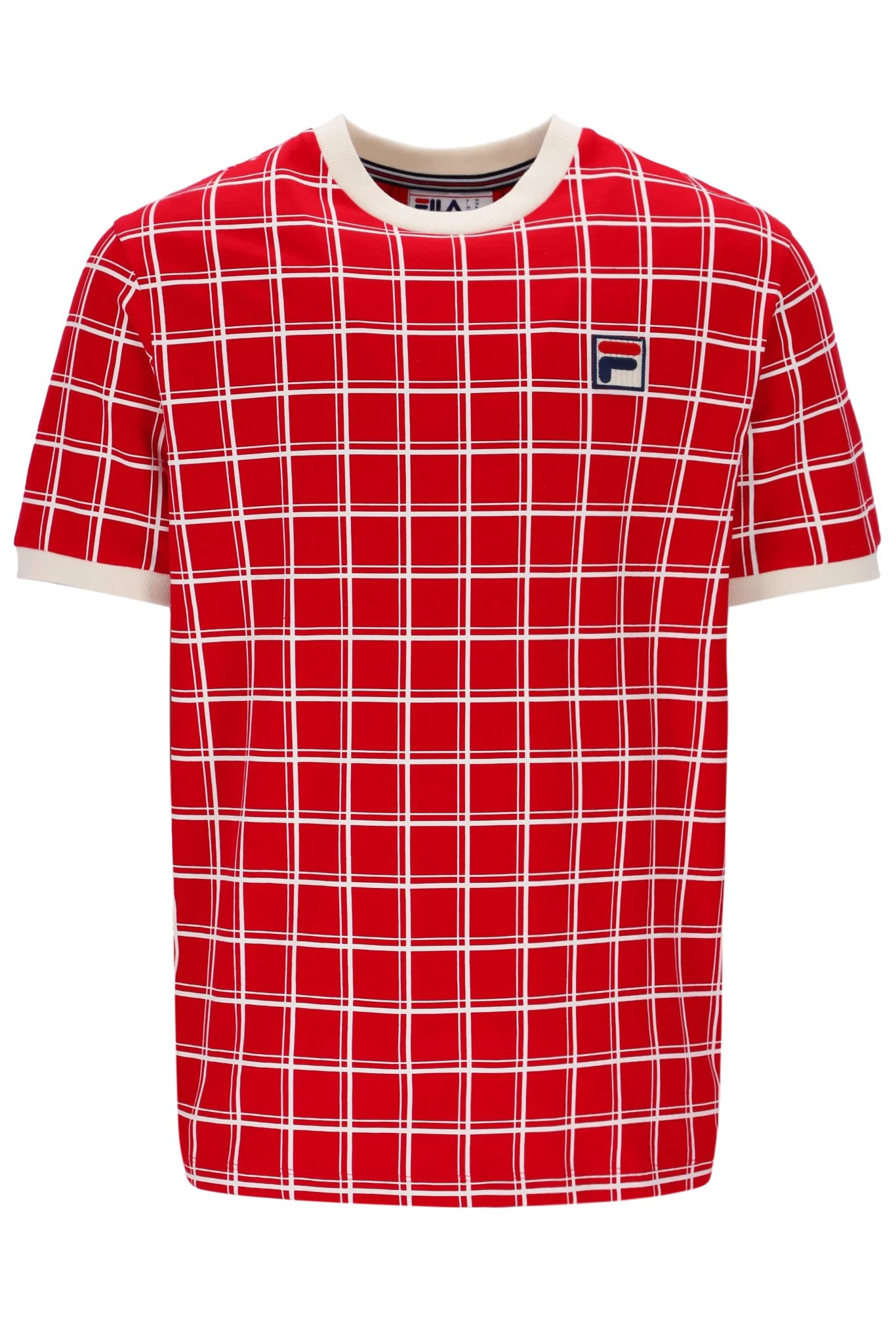 Year-End Clearance Fila Vintage Men's Freddie Check Contrast Rib T Shirt Fila Red