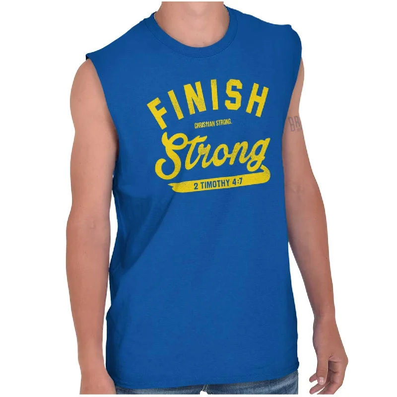 Extra Discount Finish Strong Scripture Sleeveless T Shirt