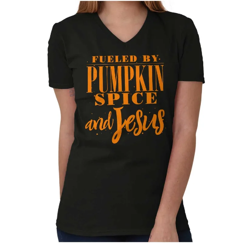 Fueled by PSLs and Jesus V-Neck T Shirt