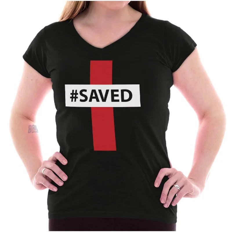 Hashtag Saved Junior Fit V-Neck T Shirt