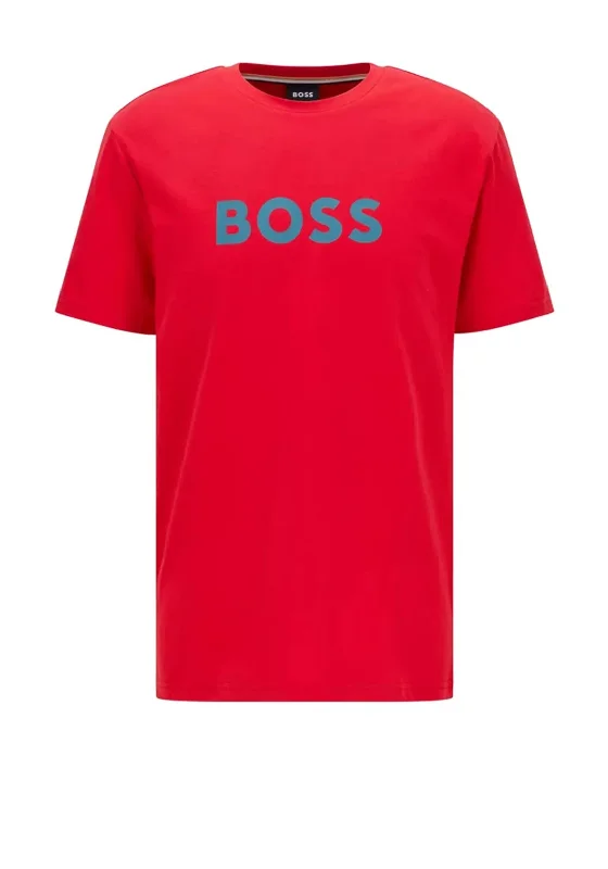 Super Discount Hugo Boss Contrasting Logo Crew Neck T-Shirt, Red