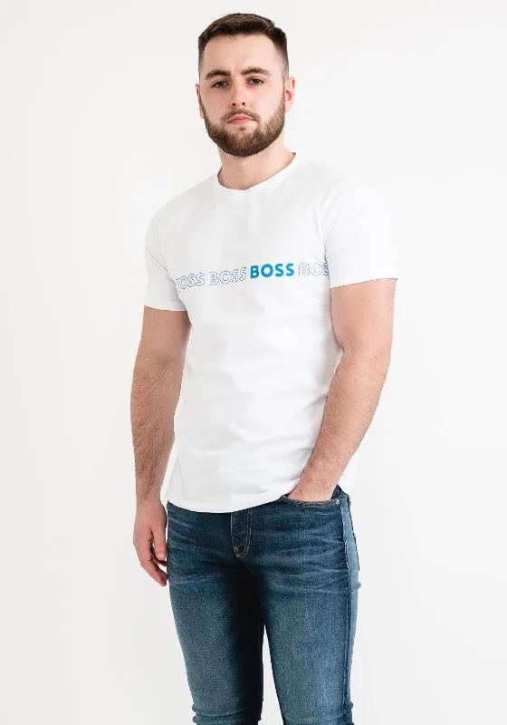 Stock Up Hugo Boss Statement Logo Crew Neck T-Shirt, White & Blue