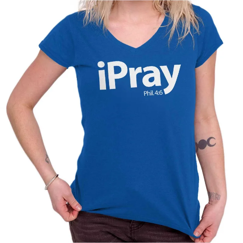 I Pray Philippians Junior Fit V-Neck T Shirt