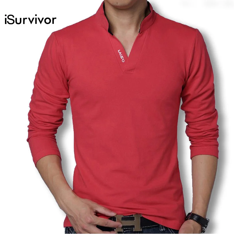 iSurvivor Men T shirts Long Sleeves Men T Shirts Cotton Casual 2018 Fashion Solid Men V Neck Slim Fitness T shirts Plus Size 5XL