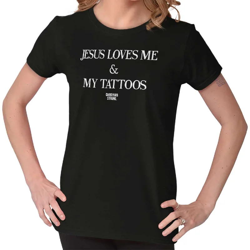 Jesus Loves My Tattoo Ladies T Shirt