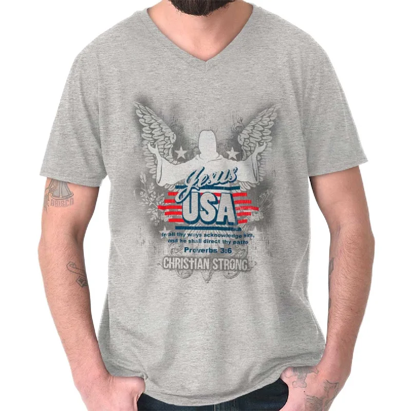 Jesus USA American God Christ V-Neck T-Shirt