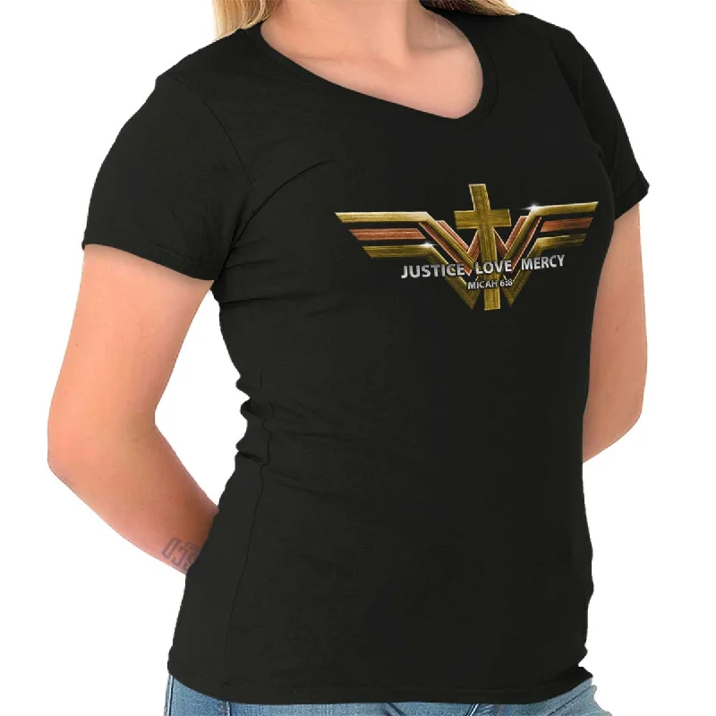 Low Prices Justice Love Mercy Junior Fit V-Neck T-Shirt
