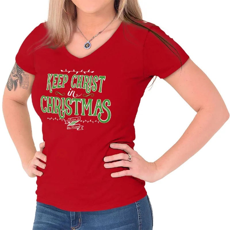 Keep Christ in Christmas Junior Fit V-Neck T-Shirt