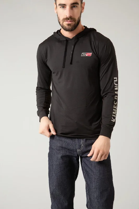 Final Markdown Kimes Ranch Mens Ninja Hood Tech Tee Black Poly/Spandex L/S T-Shirt