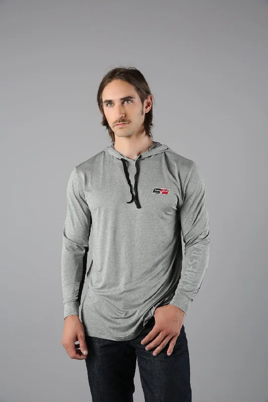 Buy Now Kimes Ranch Mens Ninja Hood Tech Tee Grey Heather Poly/Spandex L/S T-Shirt