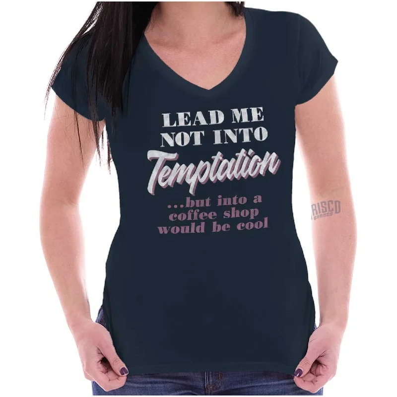 Lead Me Not To Temptation Junior Fit V-Neck T Shirt