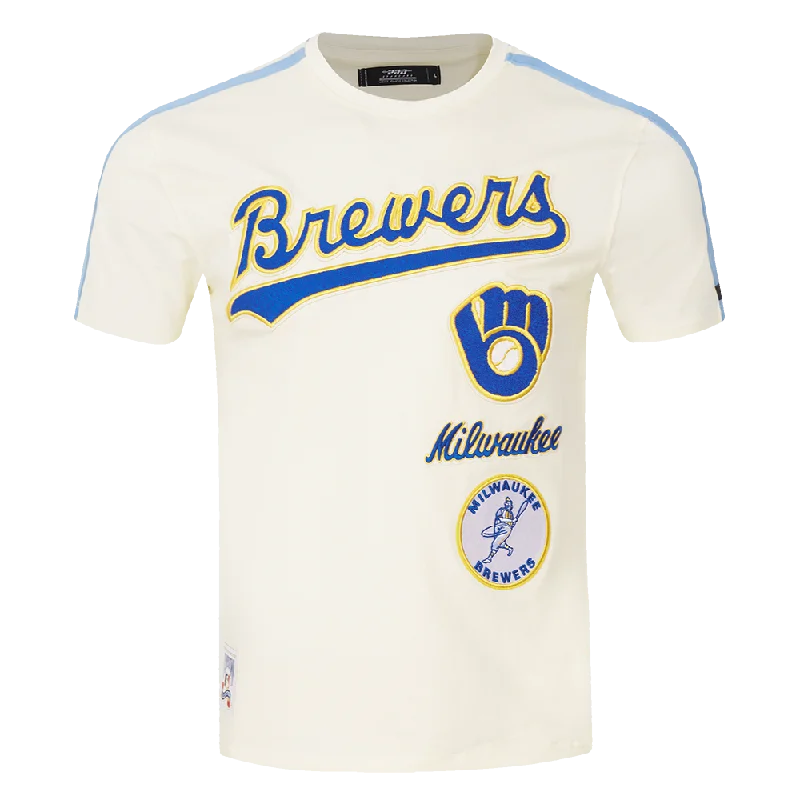 Weekend Shopping Made Better MLB MILWAUKEE BREWERS RETRO CLASSIC MEN'S STRIPED TOP (EGGSHELL/ UNIVERSITY BLUE) Weekend Shopping Made Better MLB MILWAUKEE BREWERS RETRO CLASSIC MEN'S STRIPED TOP (EGGSHELL/ UNIVERSITY BLUE)