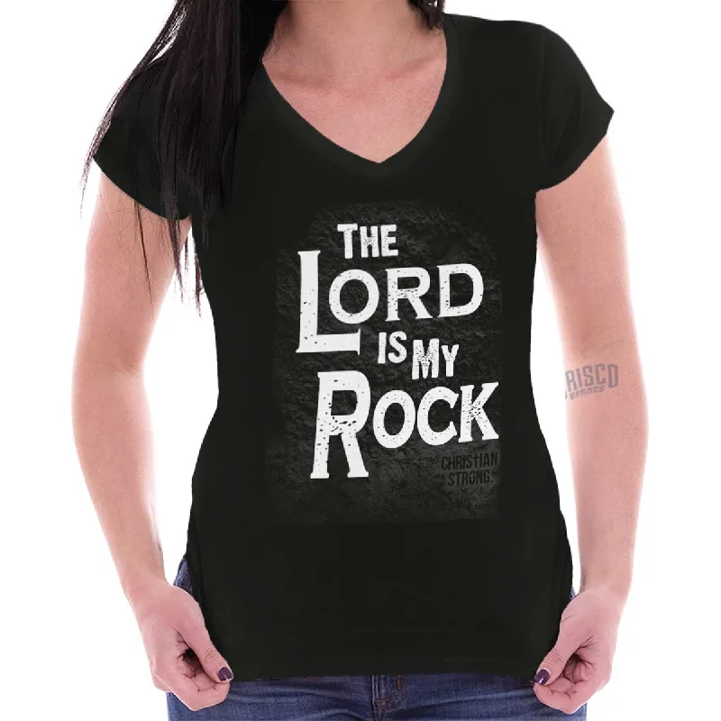 Lord Is My Rock Junior Fit V-Neck T-Shirt