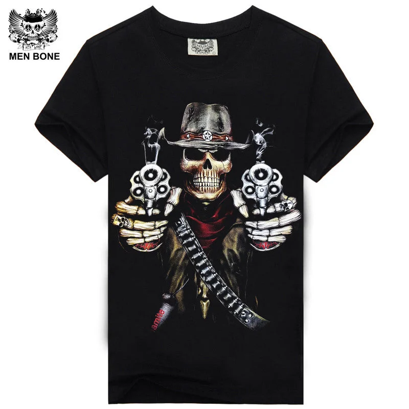 [Men bone] Hot 100% Cotton T-shirt Male Fashion Brand rock punish punk 3D skull Men T Shirt street wear cool Camisa Tees XXXL