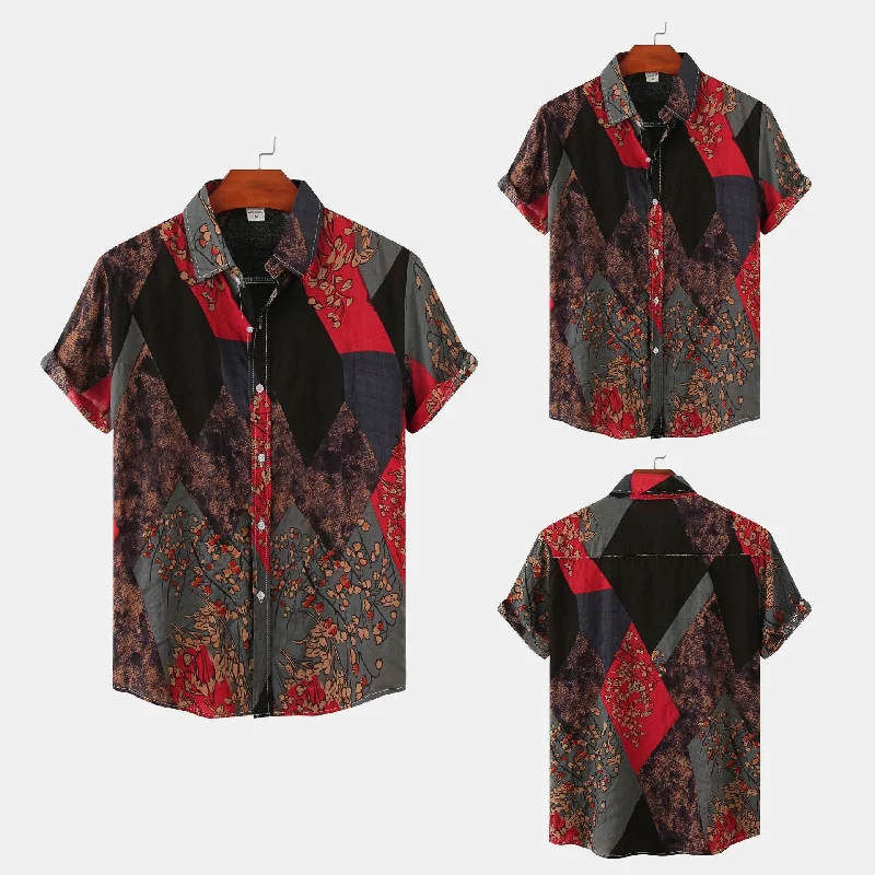 Men's Casual Short Sleeve Floral Shirt Camo