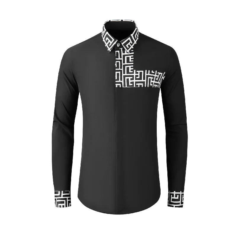 Men's Cotton Blended Long-sleeved Backprint Shirt With Front Panel And Contrast Color