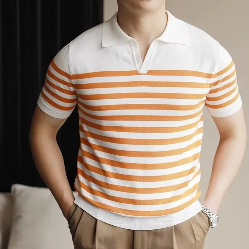 Men's Fashion Striped Casual Thin Half Sleeve Top