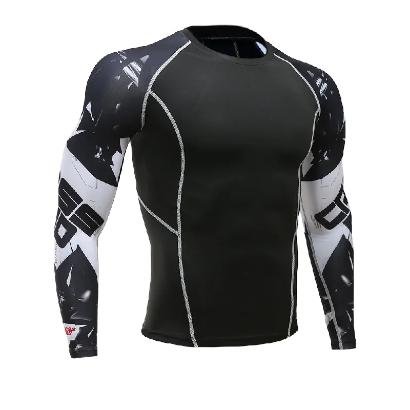 Mens Fitness Long Sleeves Rashguard T Shirt Men Bodybuilding Skin Tight Thermal Compression Shirts MMA Crossfit Workout Top Gear