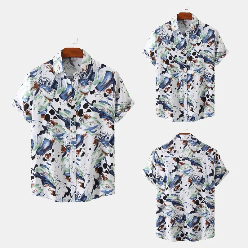 Men's Lapel Short Sleeve Floral Shirt