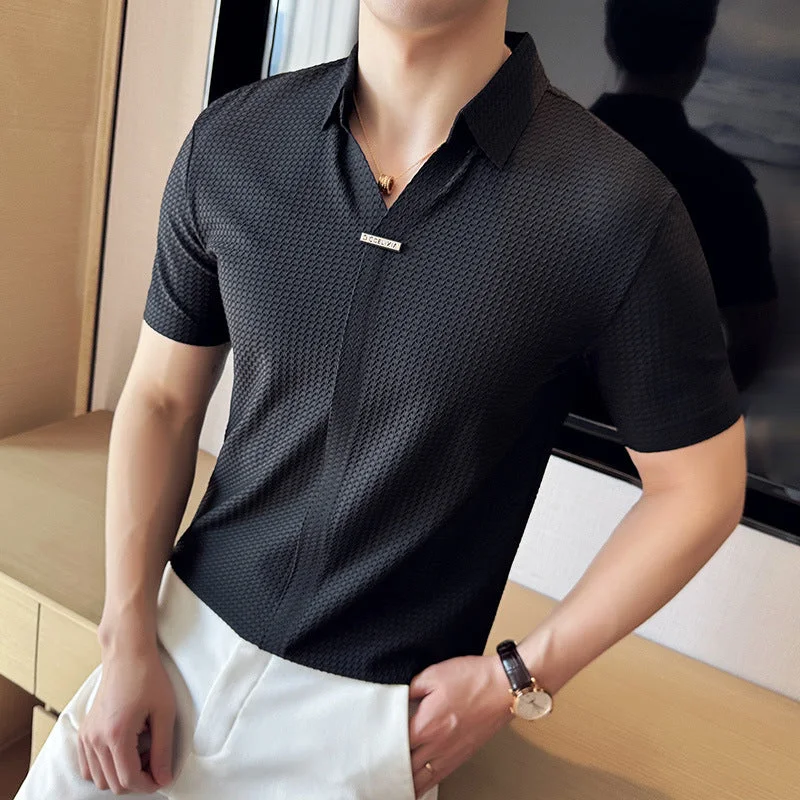 Men's Thin Waffle Short-sleeved Polo Shirt