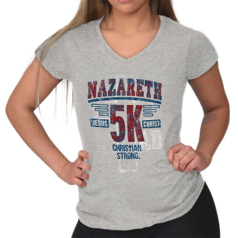 Nazareth 5k Christian Junior Fit V-Neck T-Shirt