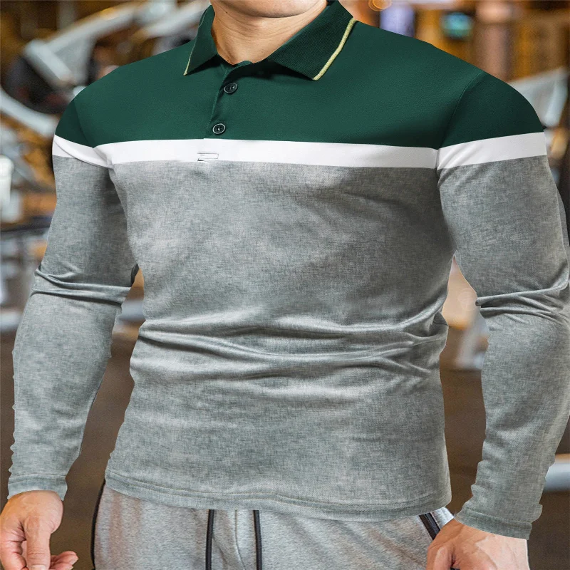 New Style Men's Long Sleeve T-shirt Color Matching POLO Shirt