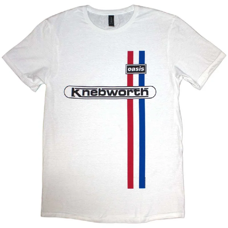 Great Deal Oasis Official Knebworth Vertical Stripe Design T Shirt White