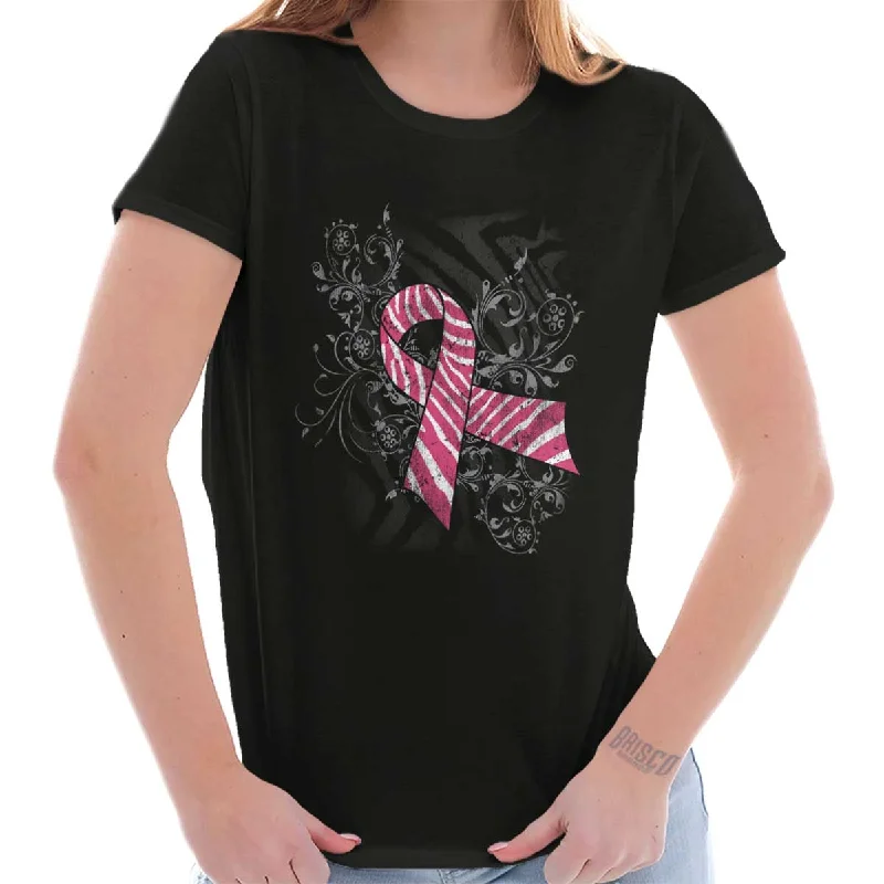 Pink And White Ribbon Ladies T Shirt