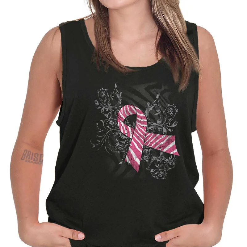 Amazing Deals Pink And White Ribbon Tank Top