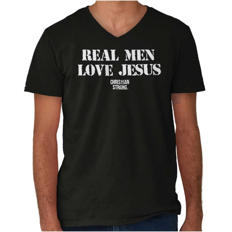 Hurry In Real Men Love Jesus V-Neck T Shirt