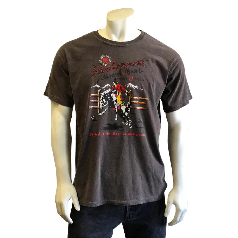 Bargain Prices Rockmount Mens Bronc Rider Brown 100% Cotton S/S T-Shirt