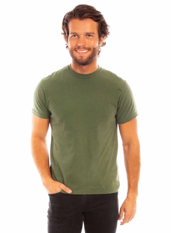 Super Bargain Scully Mens Crew Neck Olive 100% Cotton S/S T-Shirt