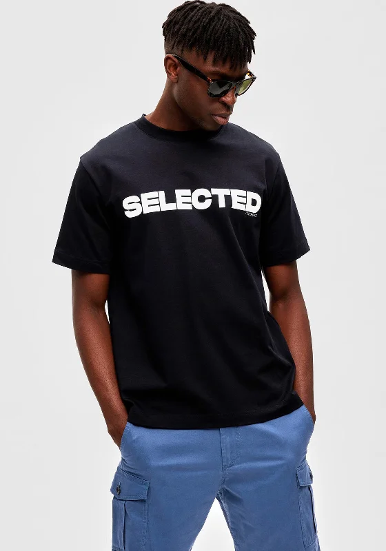 Closeout Deal Selected Homme Alvar Print T-Shirt, Black
