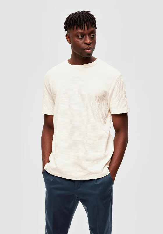 Low Cost Selected Homme Camp Ribbed T-Shirt, Cloud Dancer