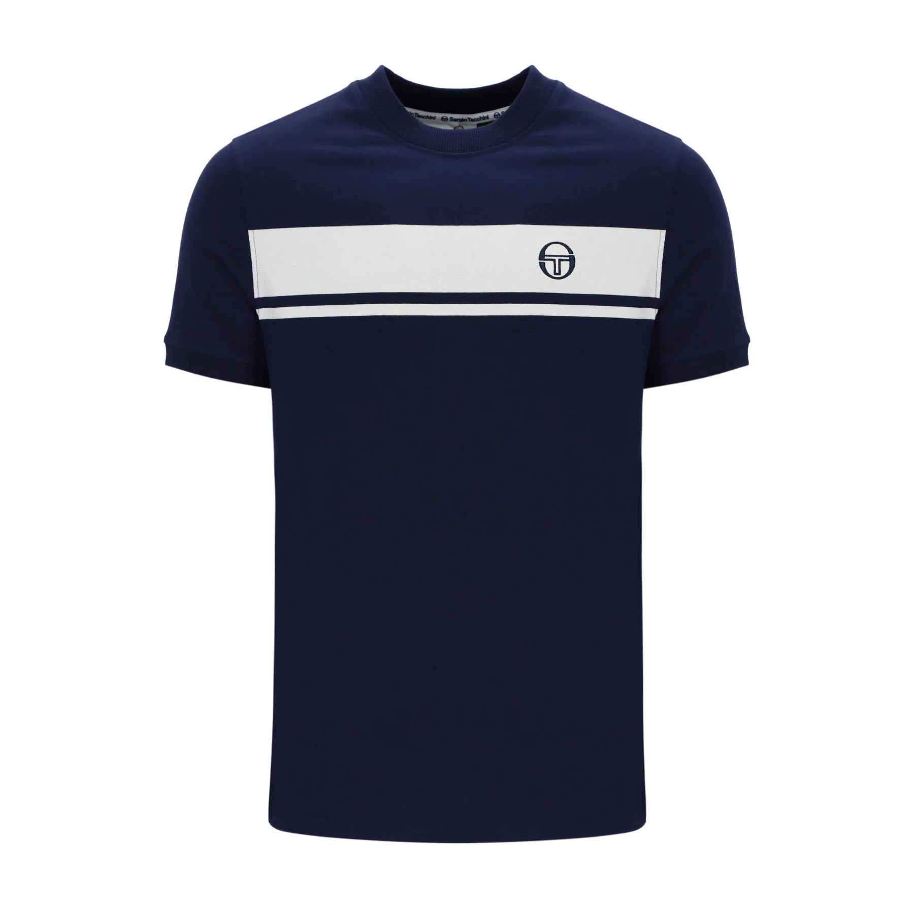 Super Discount Sergio Tacchini Men's SS Master Crew Neck T Shirt Maritime Blue / Gardenia Super Discount Sergio Tacchini Men's SS Master Crew Neck T Shirt Maritime Blue / Gardenia