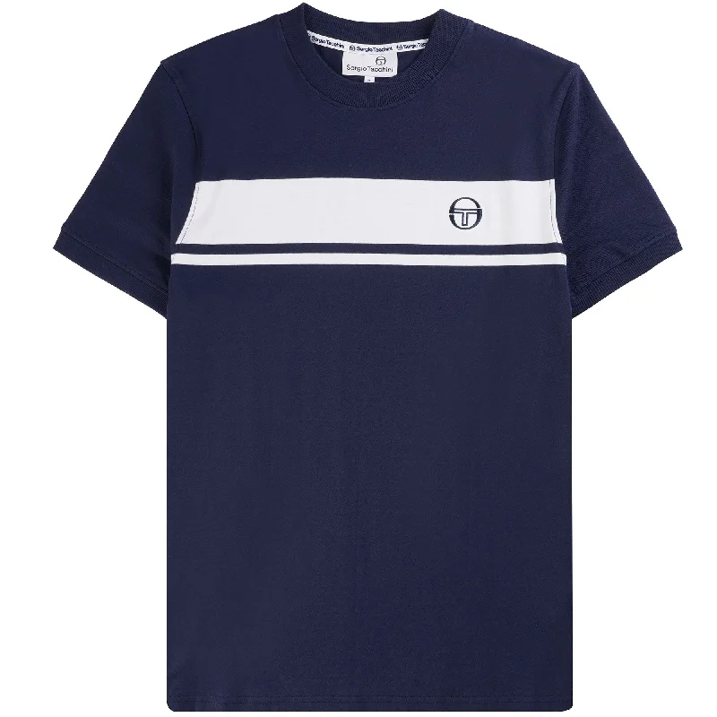 Unbeatable Deal Sergio Tacchini Men's SS Master Crew Neck T Shirt Navy Blue