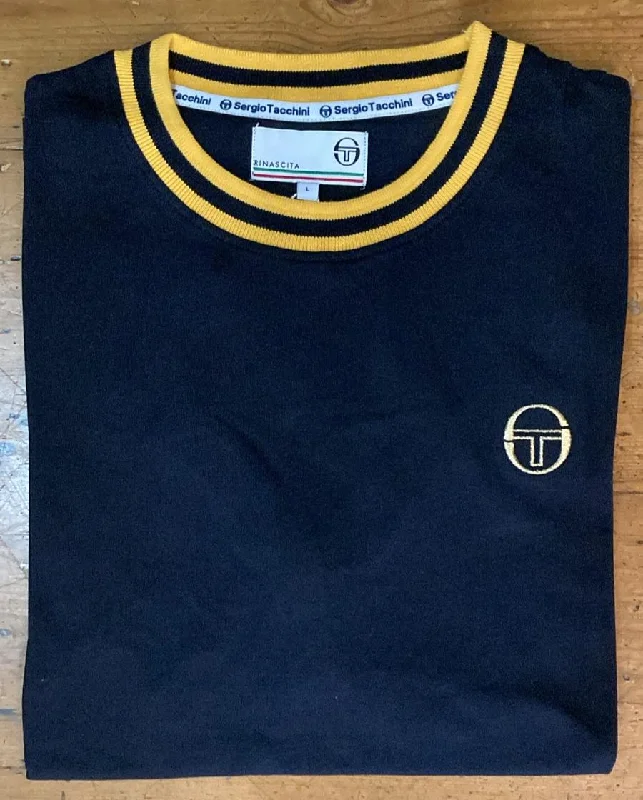 Special Price Sergio Tacchini Men's SS Rainer Ringer T Shirt Black Gold