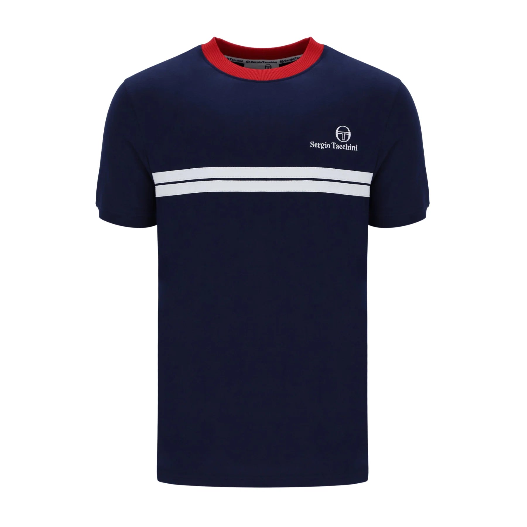 Super Savings Sergio Tacchini Men's SS Supermac T Shirt Maritime Blue / Adrenaline Rush / White Super Savings Sergio Tacchini Men's SS Supermac T Shirt Maritime Blue / Adrenaline Rush / White