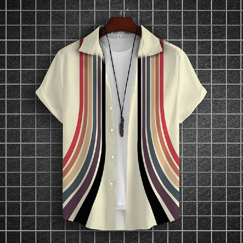 Simple Men's 3D Striped Stitching Printing Top