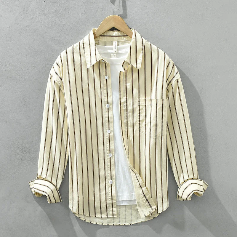 Square Collar Striped Casual Shirt Trendy Loose-fitting Versatile Blouse Pure Cotton Coat