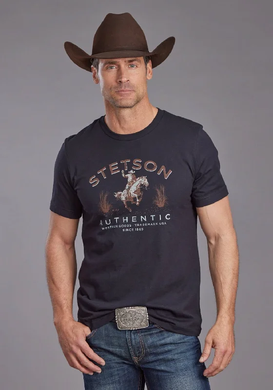 Weekend Specials to Snag Stetson Mens Bronc Scenery Black 100% Cotton S/S T-Shirt